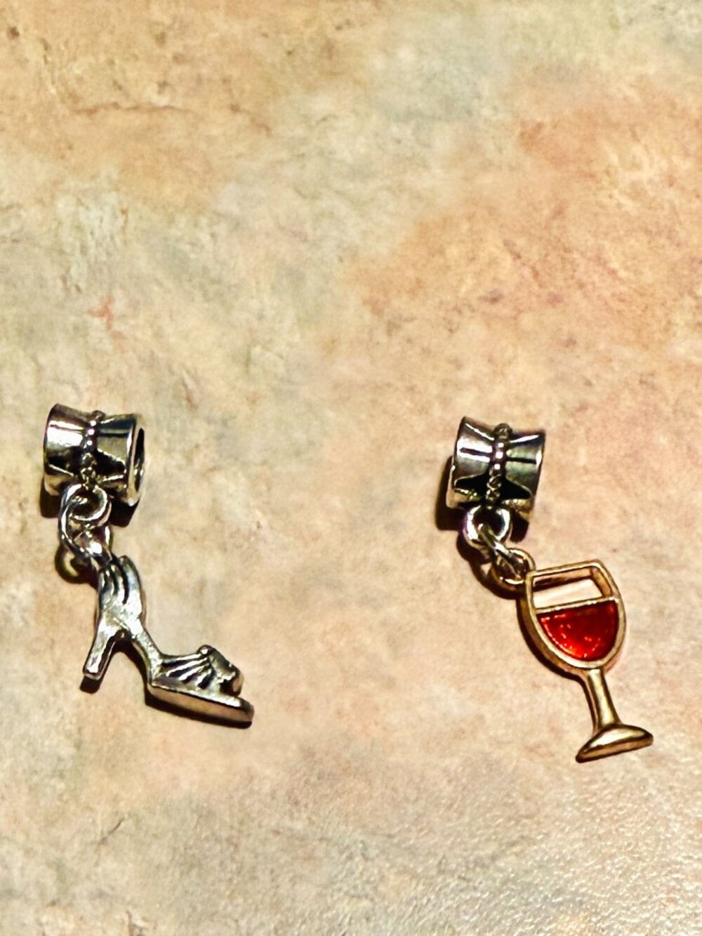 Gold and Silver High Heel Shoe & Wine Glass Dangle Charms